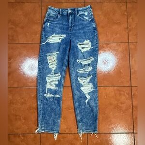 American Eagle Outfitters Blue Boyfriend Jeans with Distressed Details